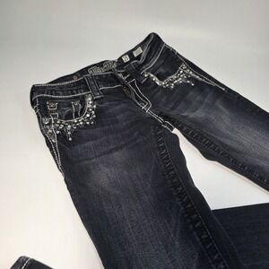 Miss Me Jeans Womens 25 Black Wash Skinny Embellished Sequins Buckle Exclusive